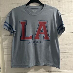 LA Los Angeles Graphic Tee Blue Vintage Style Size Small Distressed